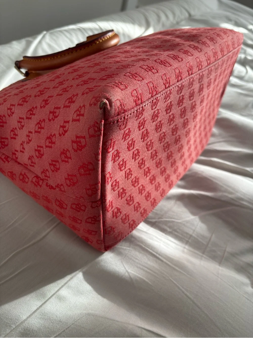 Dooney & Bourke Strawberry Pink Logo Canvas & Leather Satchel Crossbody Bag
